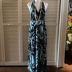 Chic Black and Teal Floral Maxi Dress